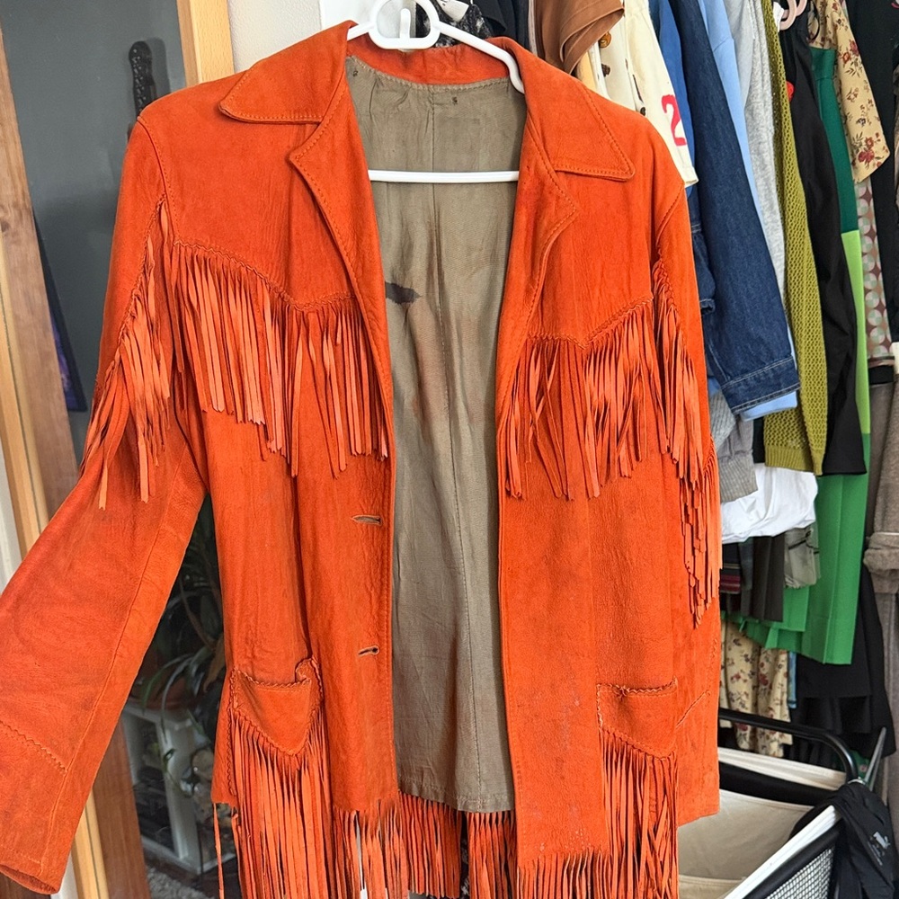 Vintage Fringed Suede Jacket - Orange